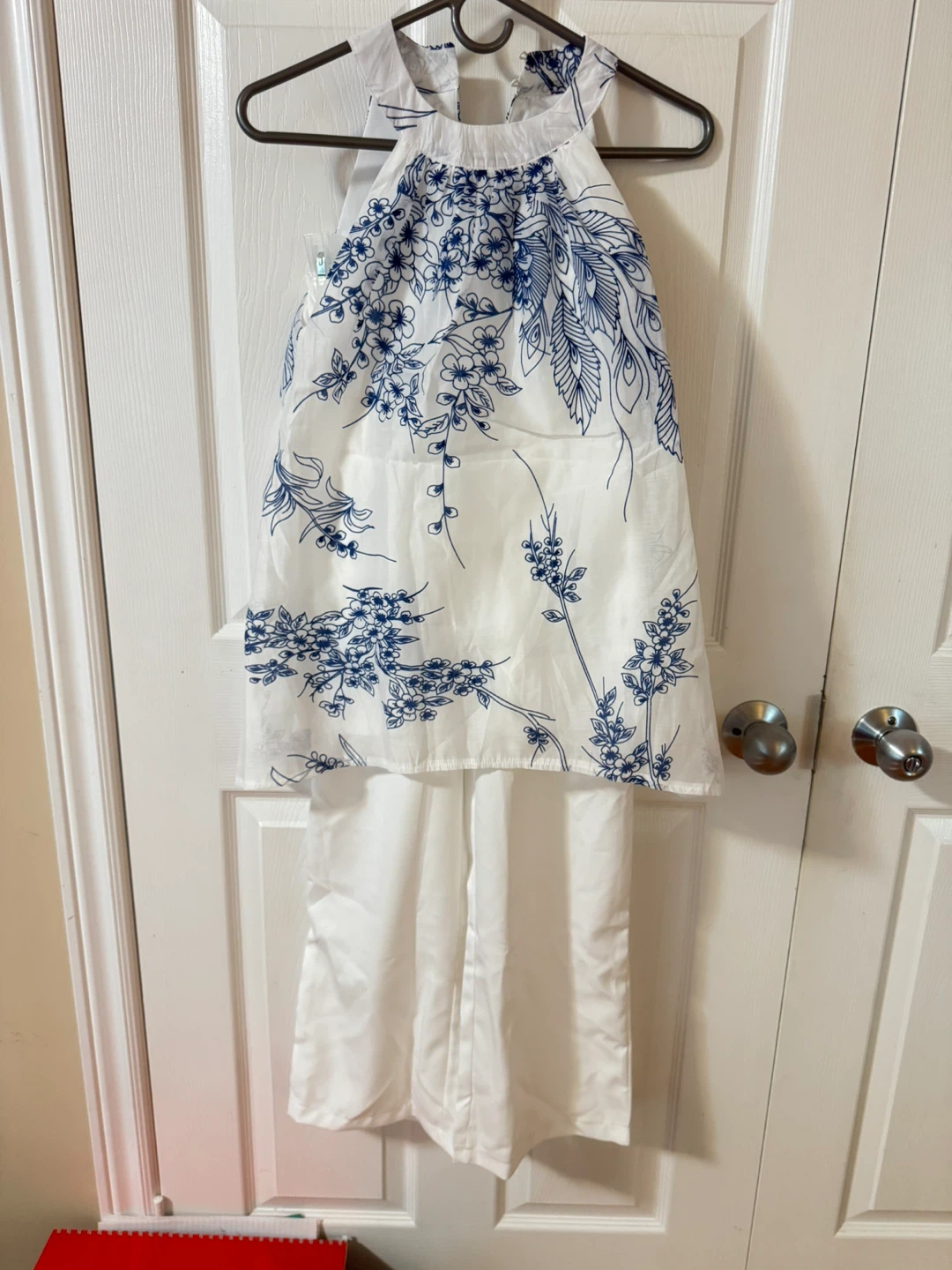 New-Women's White Blue Floral Halter Top & Pants Set - photo 2