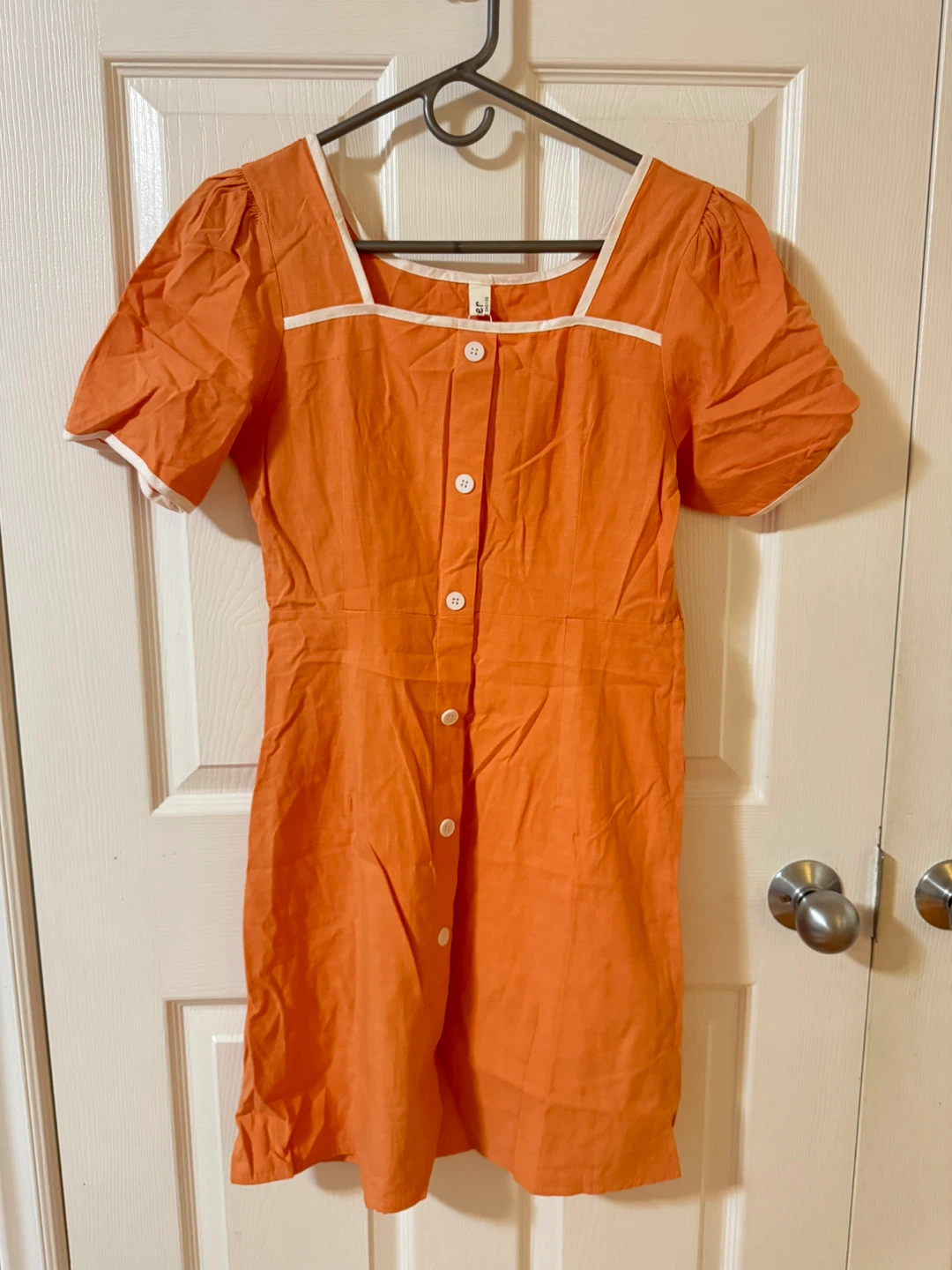 New- Orange Square Neck Women Summer Dress