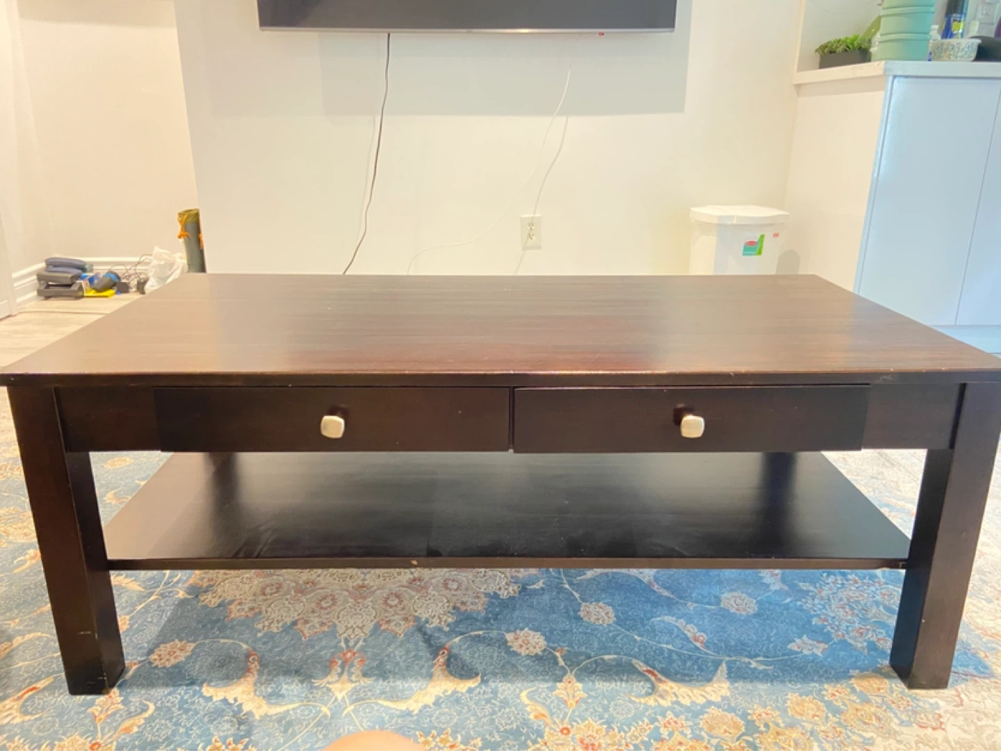 Dark Wood Coffee Table with Two Drawers