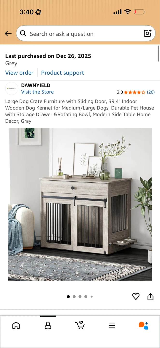 DAWNYIELD Large Dog Crate Furniture Grey