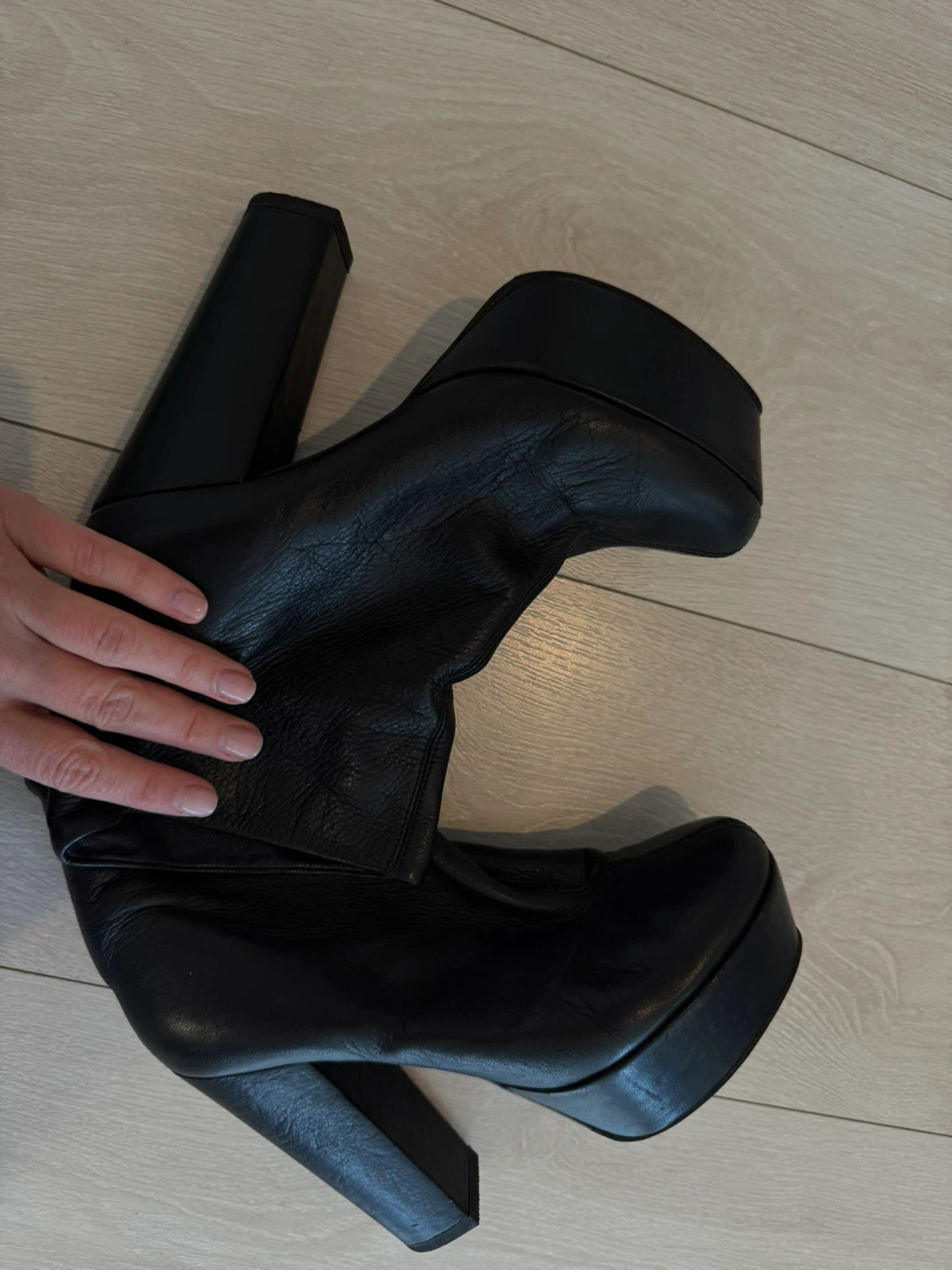 Black Leather Platform Ankle Boots Versace - photo 3