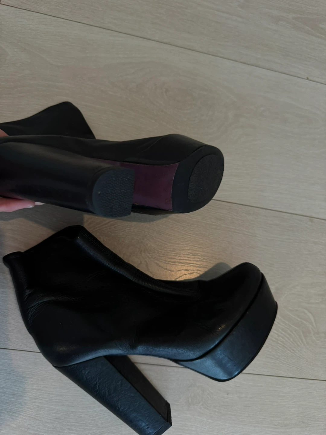 Black Leather Platform Ankle Boots Versace - photo 2
