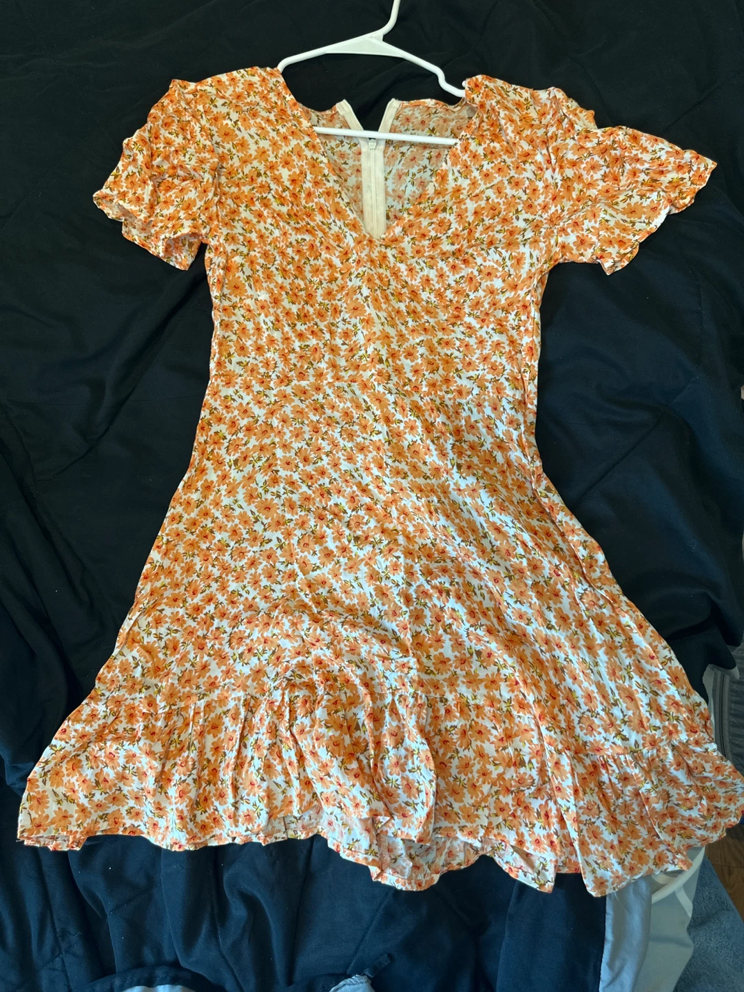 Orange Floral Print Mini Dress
