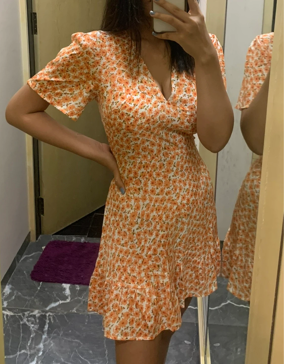 Orange Floral Print Mini Dress - photo 3