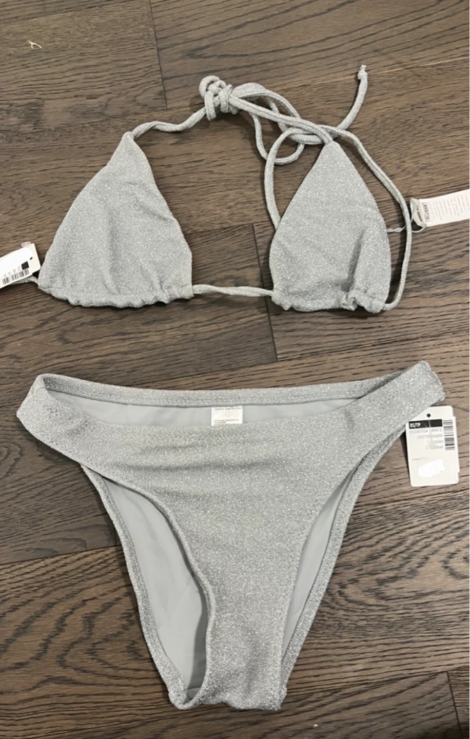 Silver Sparkle Bikini Set good American xs