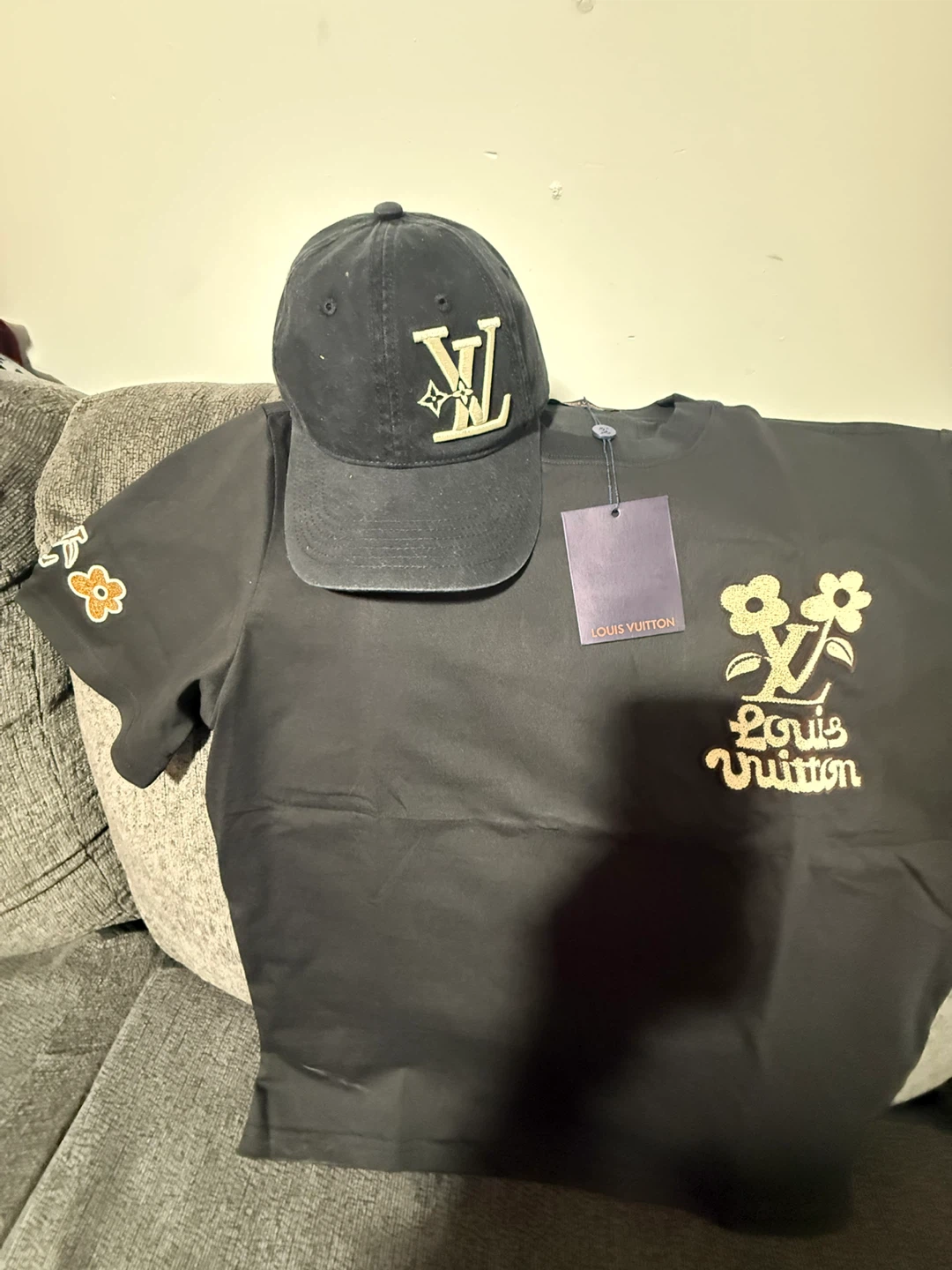 Louis Vuitton Black T-Shirt and Hat Set