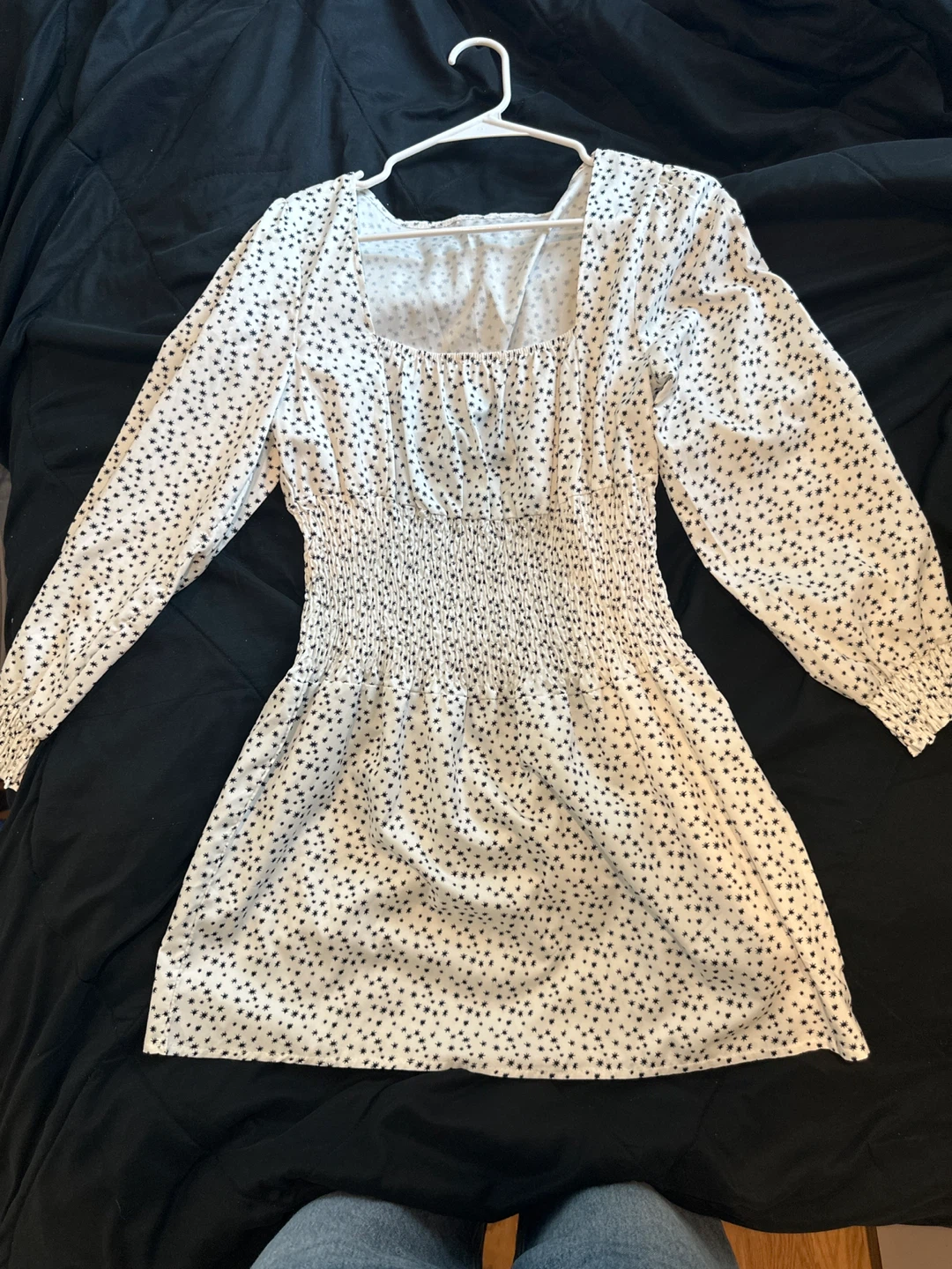 White Black Star Smocked Dress