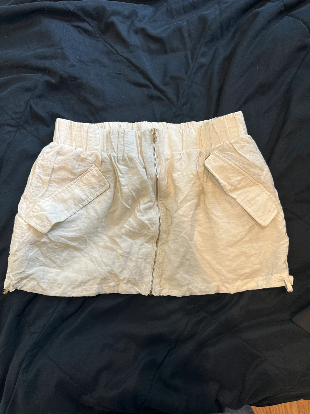 Cream Utility Mini Skirt with Zipper Front