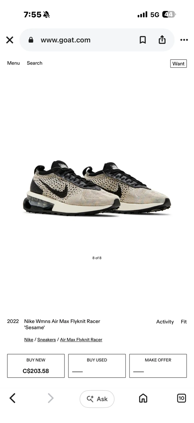 Brand New Nike Air Max Flyknit Racer 'Sesame' Sneakers - photo 2