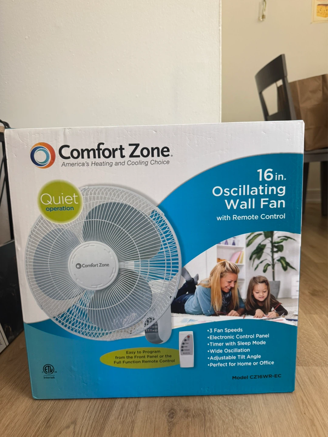Comfort Zone 16in Oscillating Wall Fan with Remote Control