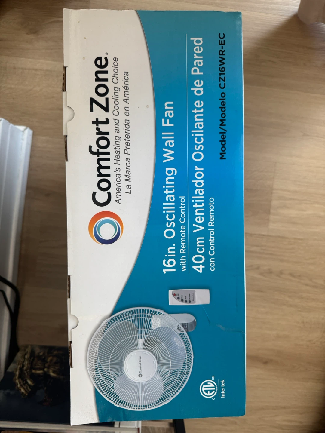 Comfort Zone 16in Oscillating Wall Fan with Remote Control - photo 2