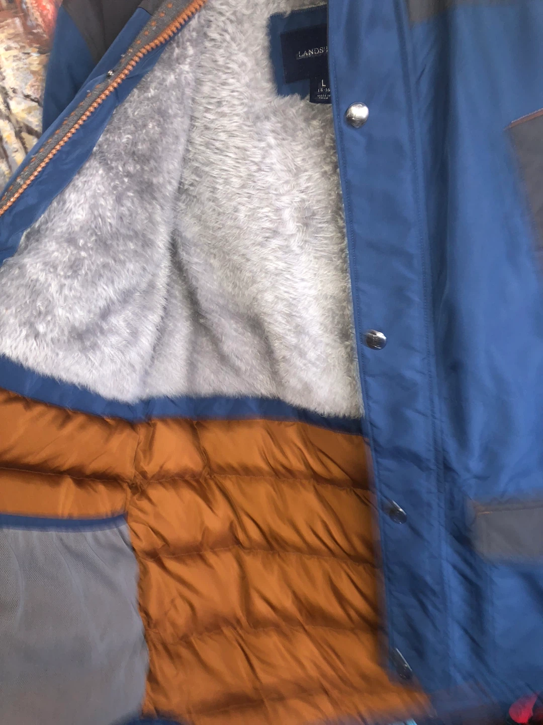Lands' End Blue Parka with Faux Fur Hood - Size L - photo 3