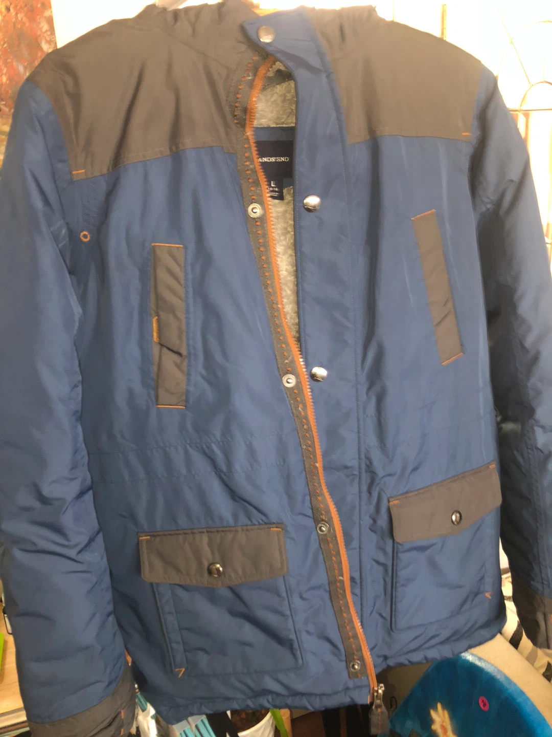 Lands' End Blue Parka with Faux Fur Hood - Size L - photo 5