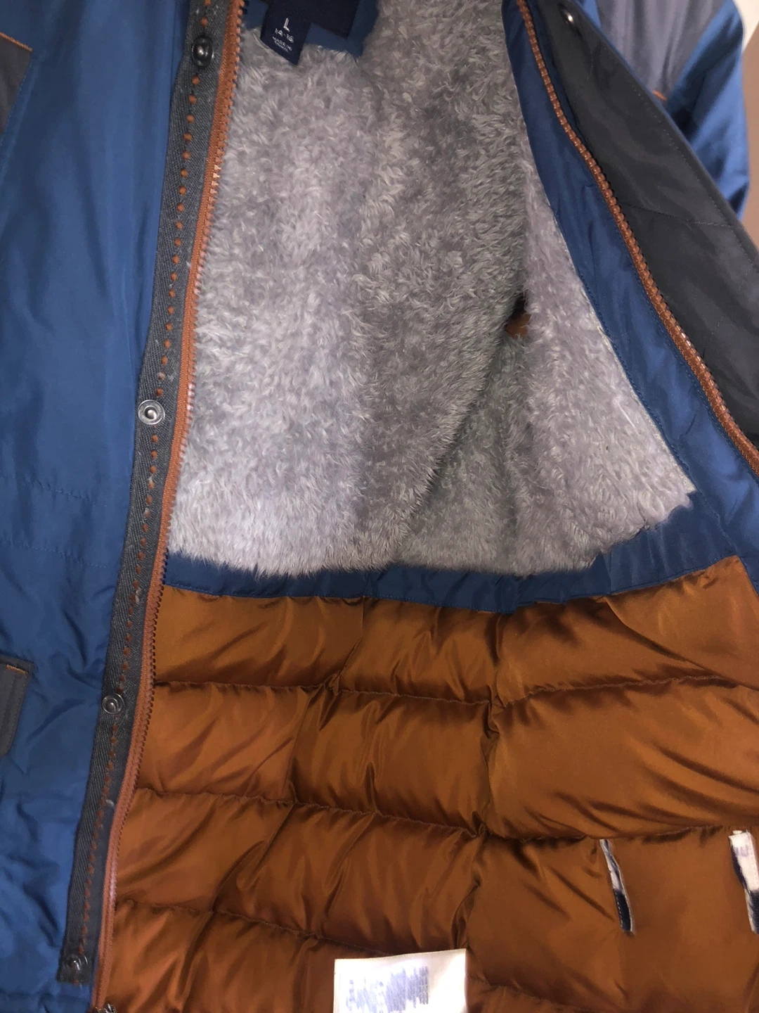 Lands' End Blue Parka with Faux Fur Hood - Size L - photo 2
