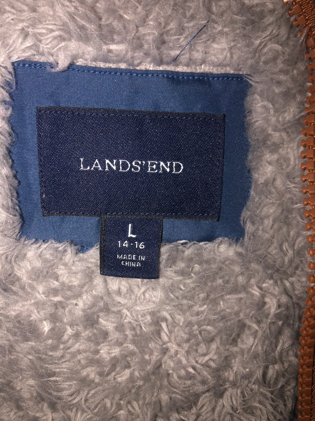 Lands' End Blue Parka with Faux Fur Hood - Size L - photo 4