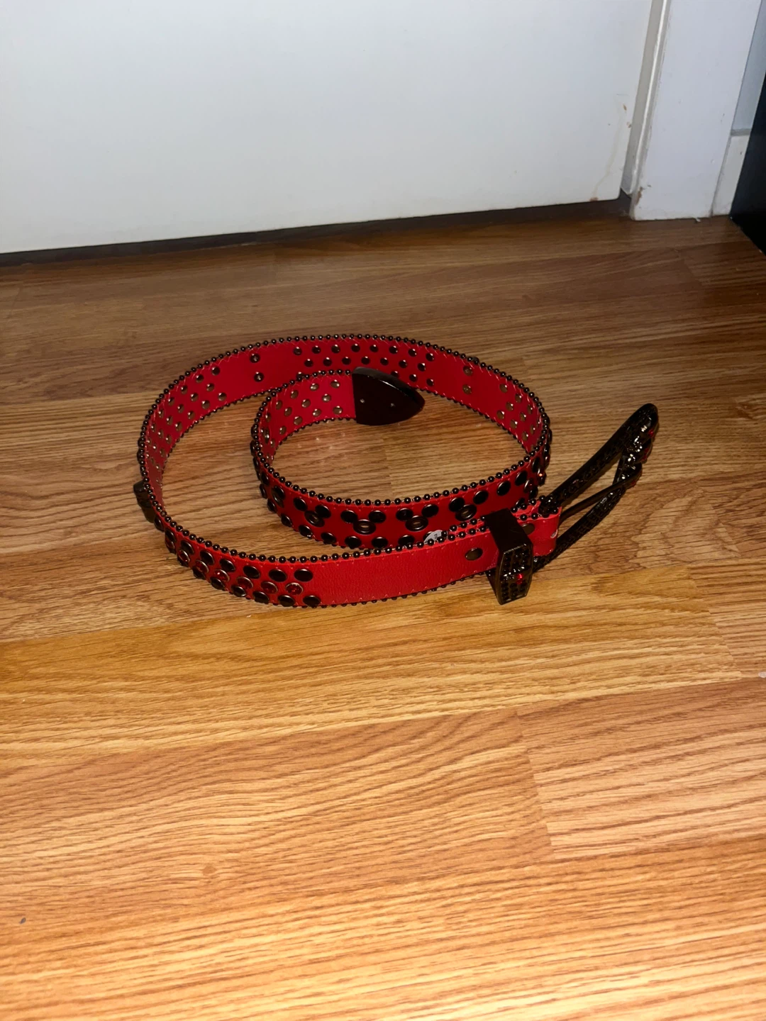 Red Embellished Belt with Skull Buckle - photo 2