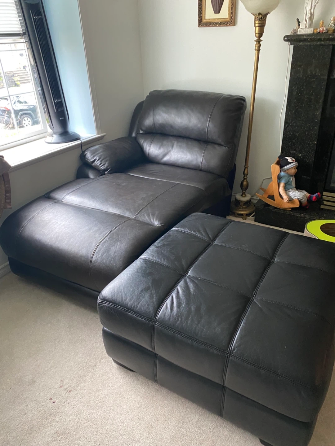 Black Leather Chaise Lounge with Ottoman - photo 2