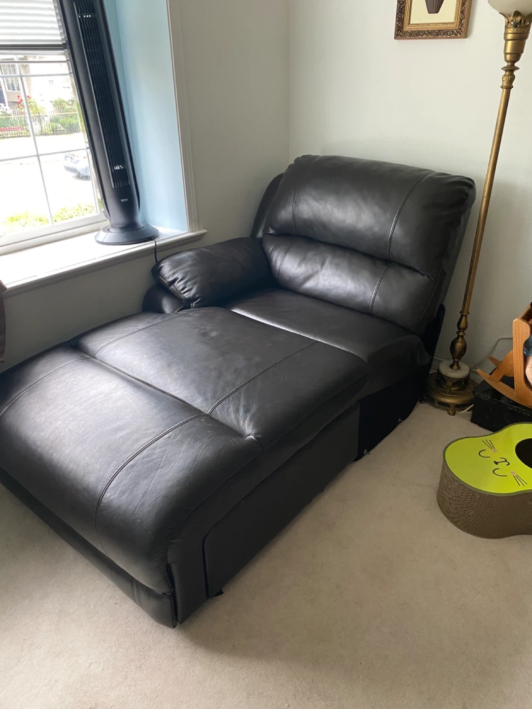 Black Leather Chaise Lounge with Ottoman