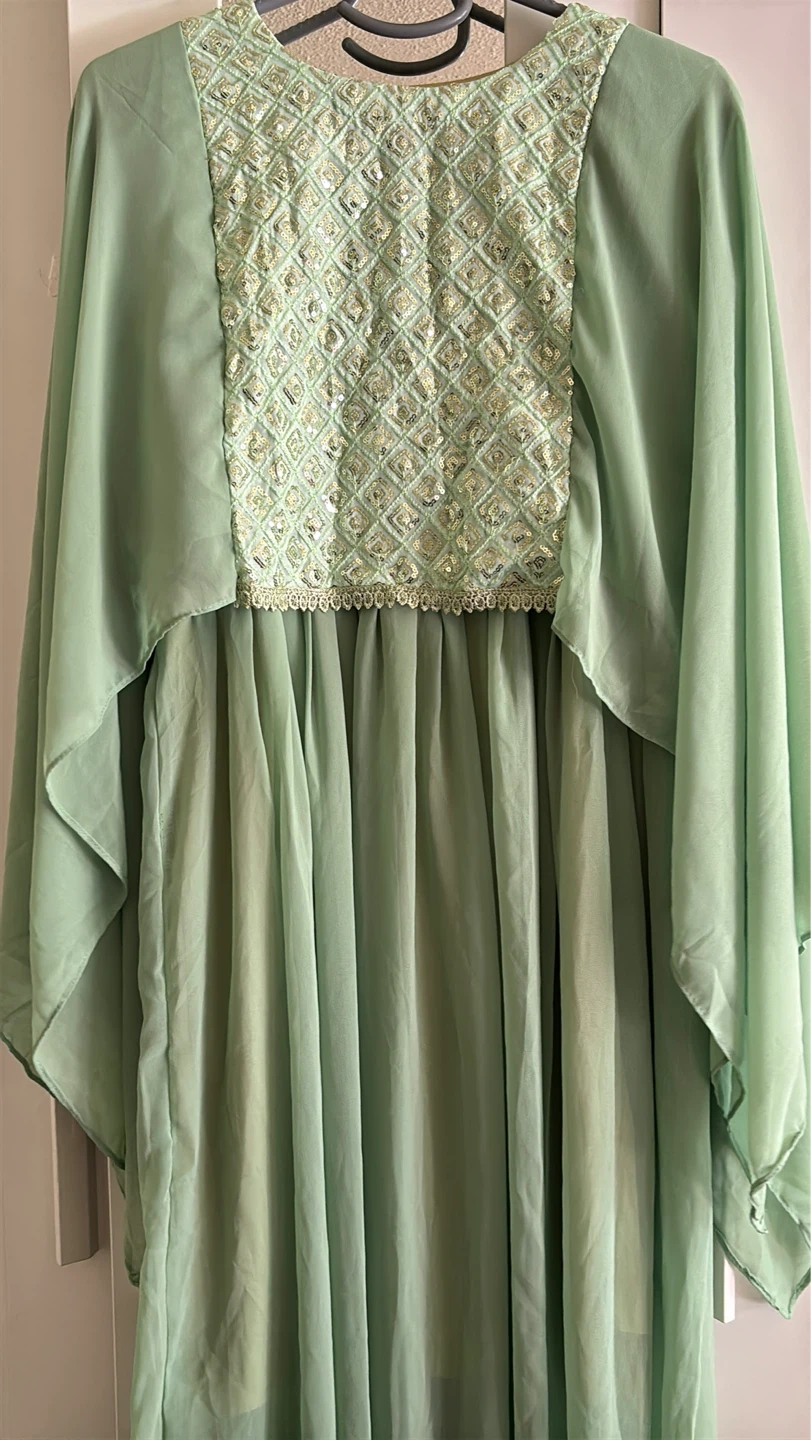 Sage Green Beaded Cap Sleeve Maxi Dress
