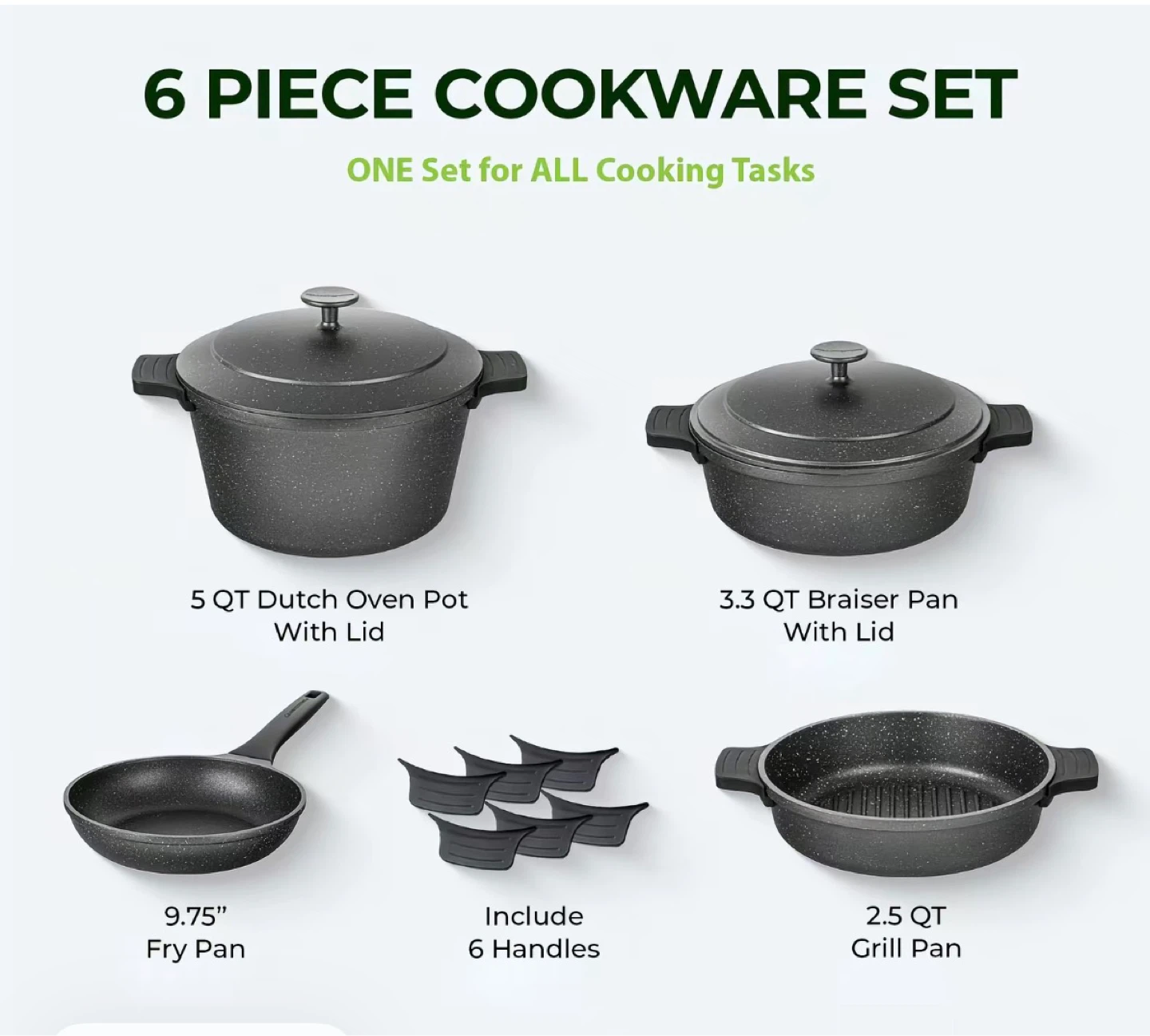6 Piece Heavy Duty Nesting Nonstick Cookware Set - photo 3