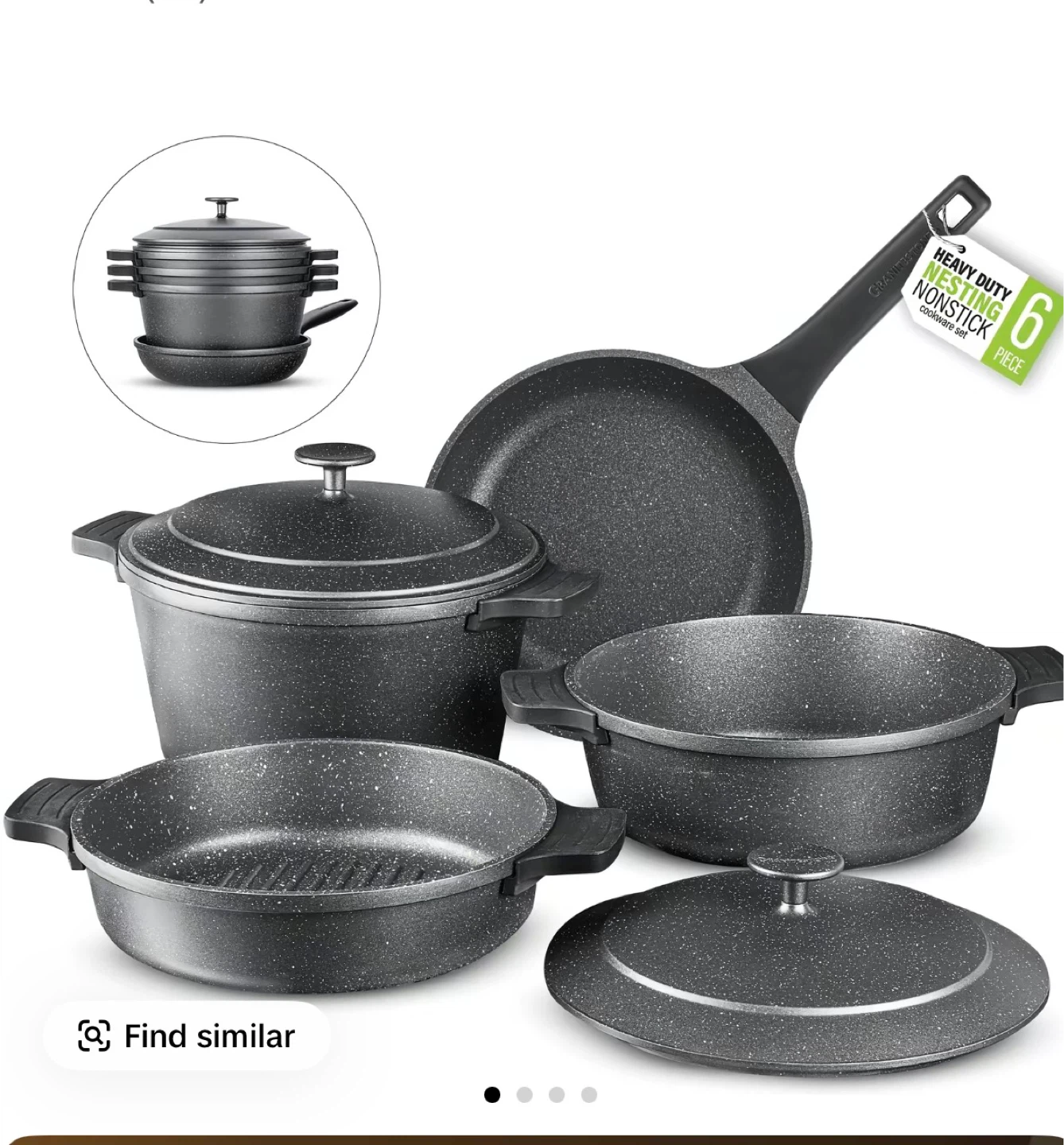 6 Piece Heavy Duty Nesting Nonstick Cookware Set