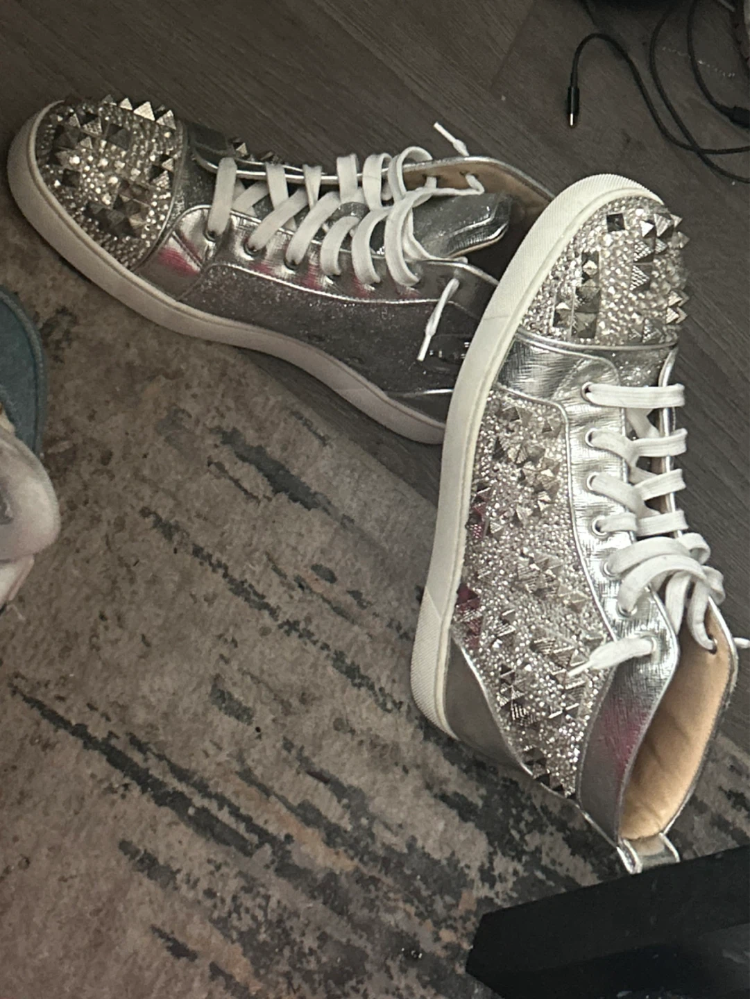 Christian Louboutin Silver Studded High-Top Sneakers - photo 3