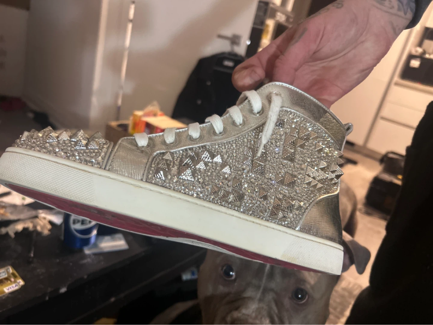 Christian Louboutin Silver Studded High-Top Sneakers - photo 4