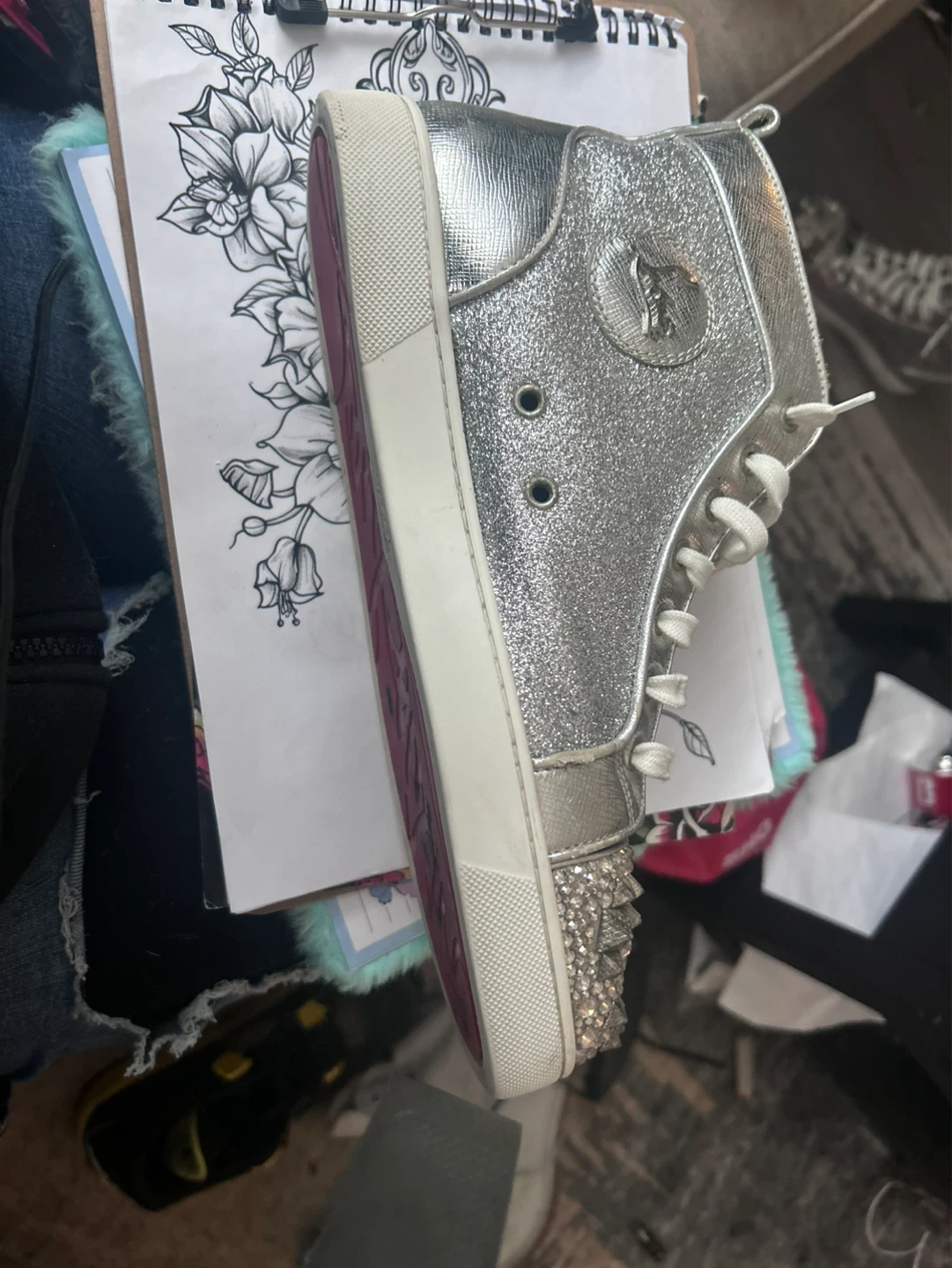 Christian Louboutin Silver Studded High-Top Sneakers - photo 2