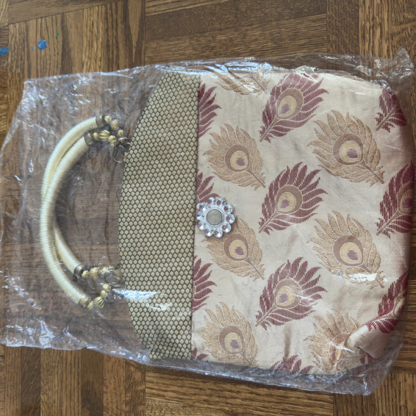 Beige Peacock Feather Clutch Purse - photo 2