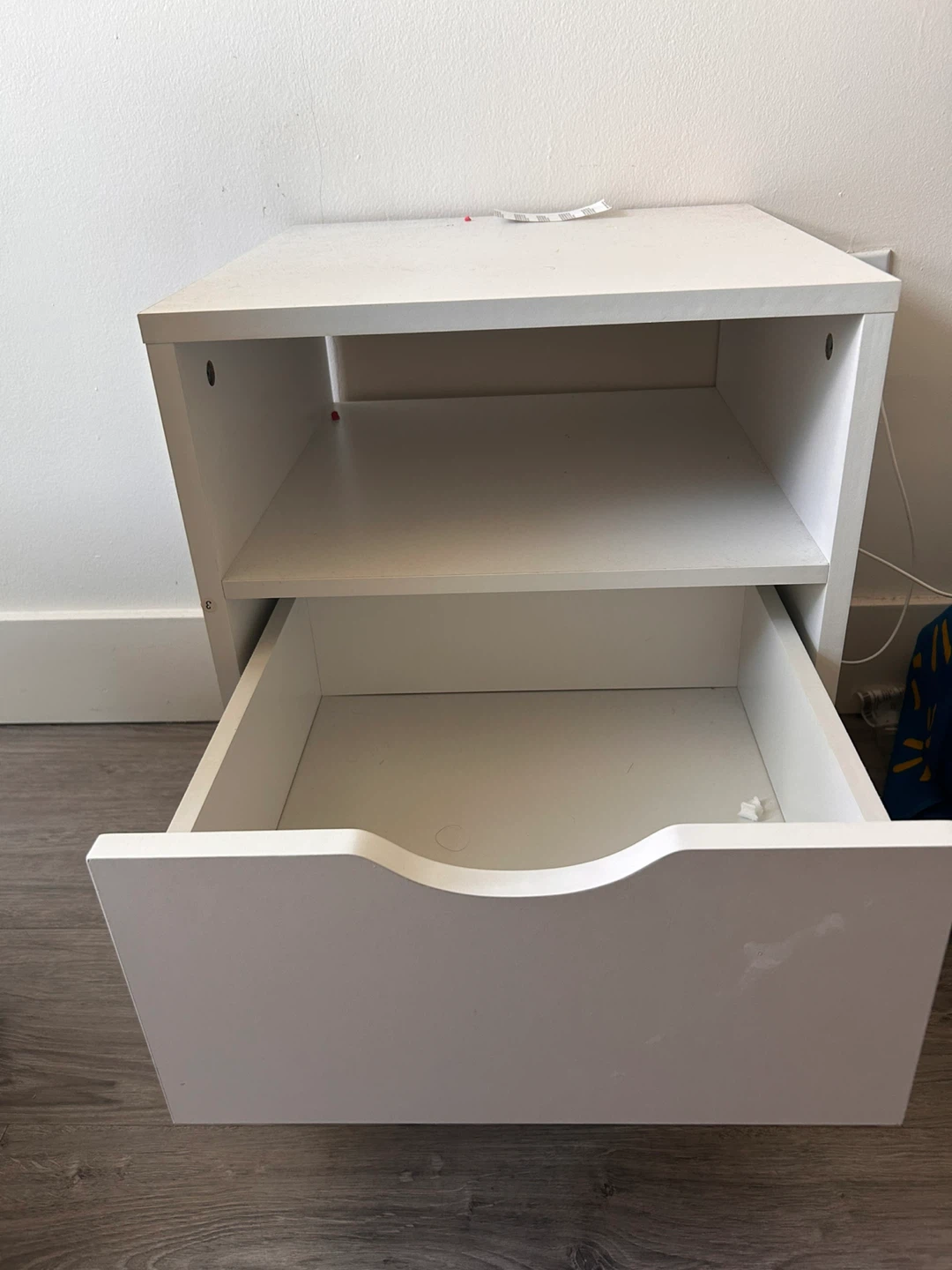 White Nightstand with Drawer and Shelf
