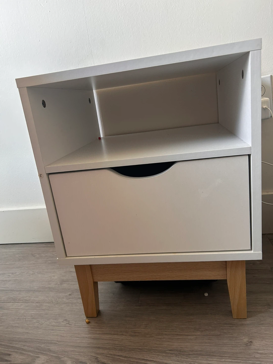 White Nightstand with Drawer and Shelf - photo 3