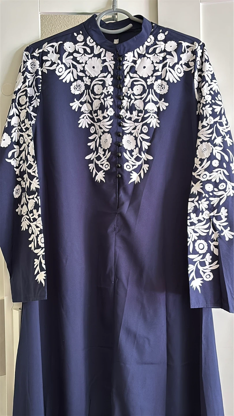 Navy Blue Embroidered Long Sleeve Dress