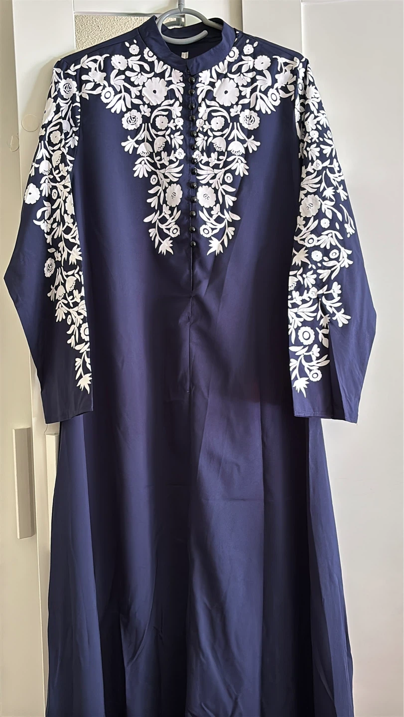 Navy Blue Embroidered Long Sleeve Dress - photo 4