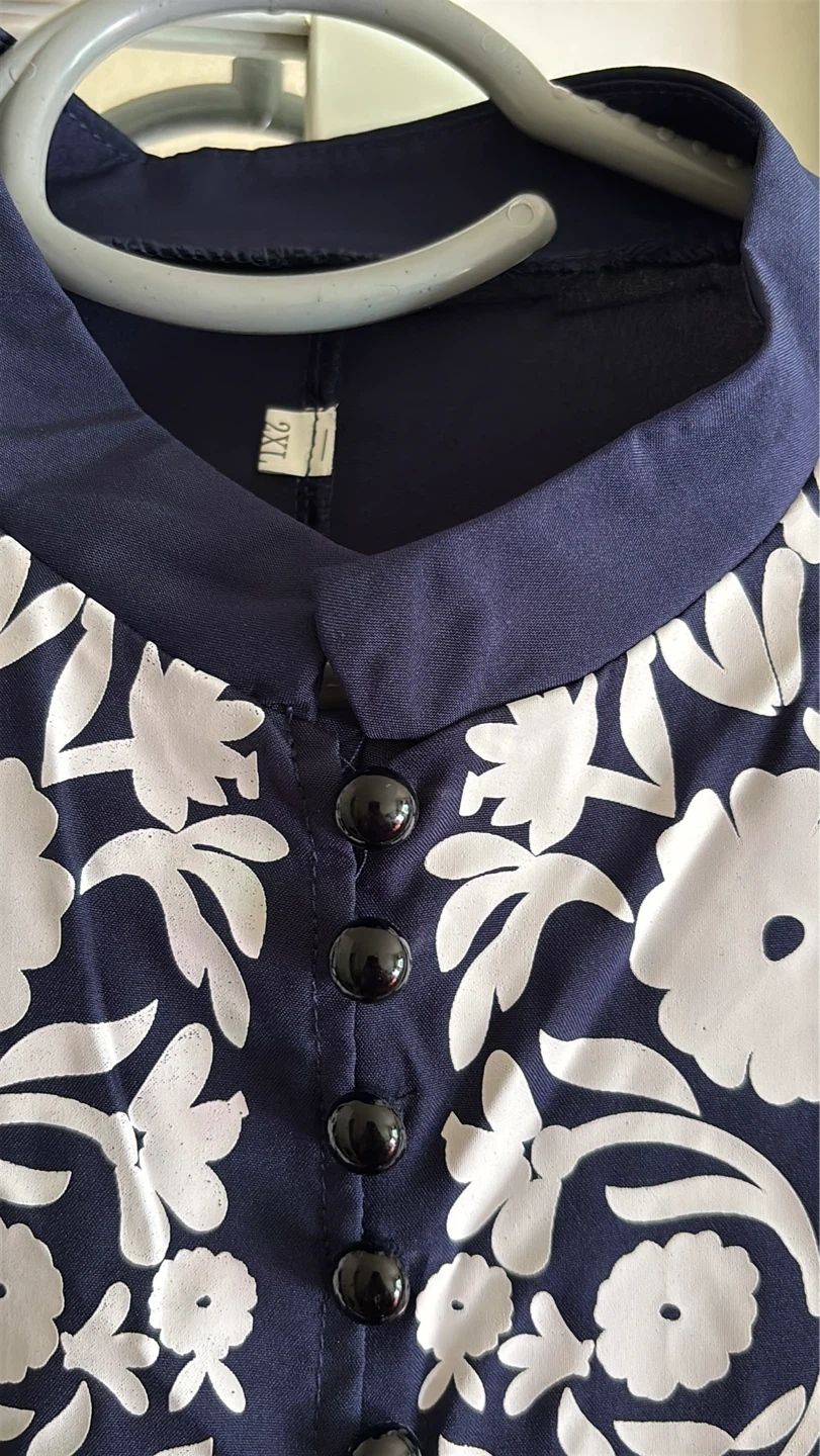 Navy Blue Embroidered Long Sleeve Dress - photo 2