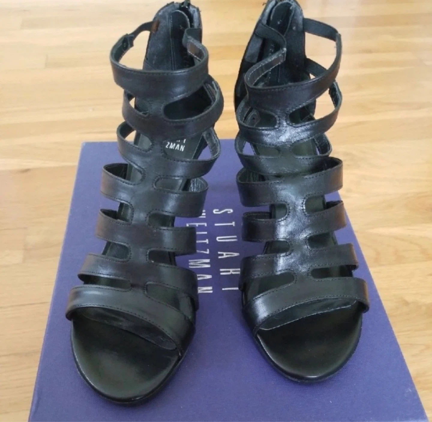 Stuart Weitzman Black Leather Strappy Heeled Sandals