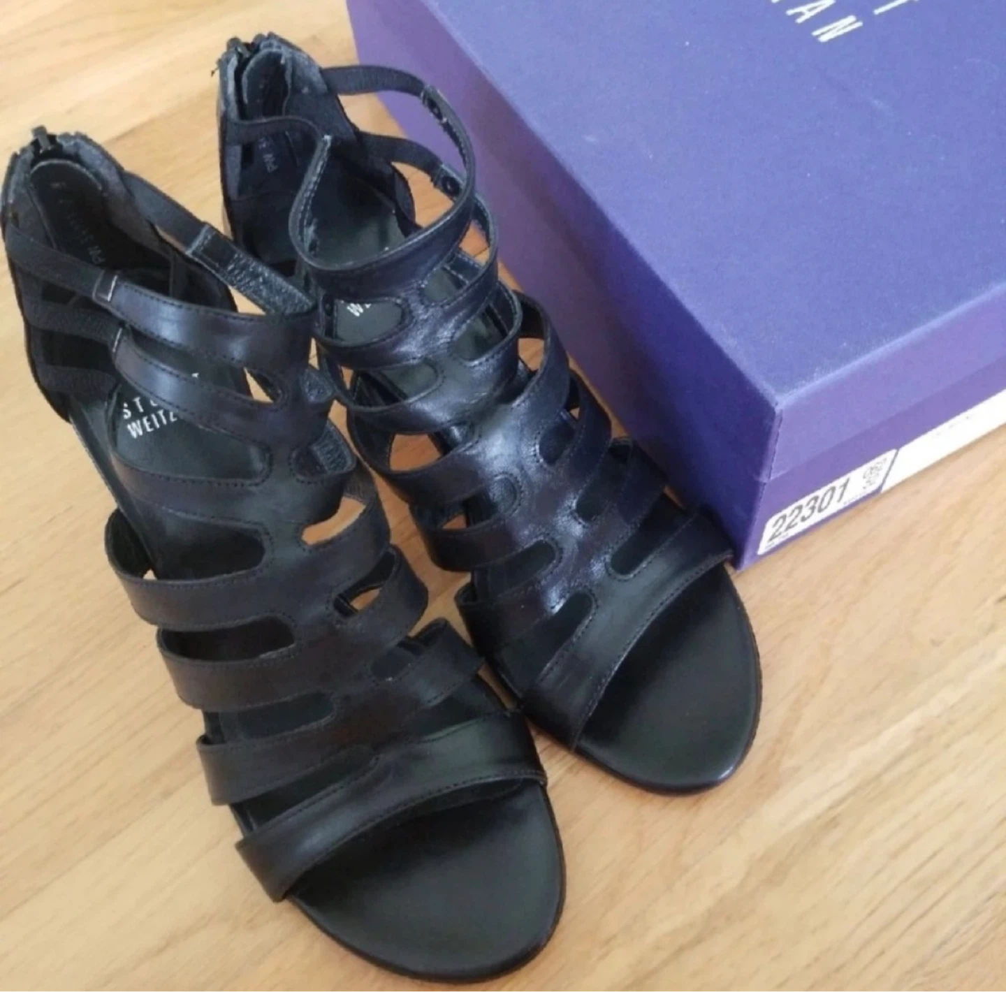 Stuart Weitzman Black Leather Strappy Heeled Sandals - photo 2