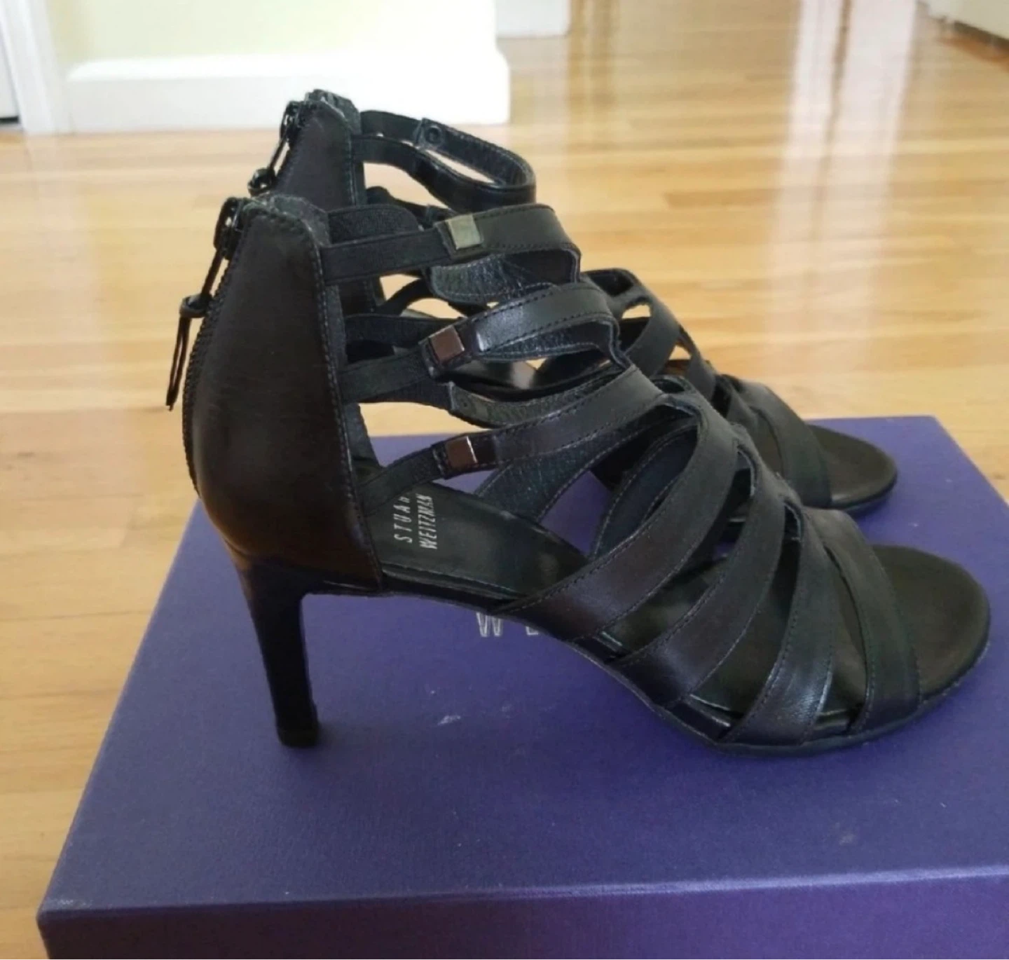 Stuart Weitzman Black Leather Strappy Heeled Sandals - photo 3
