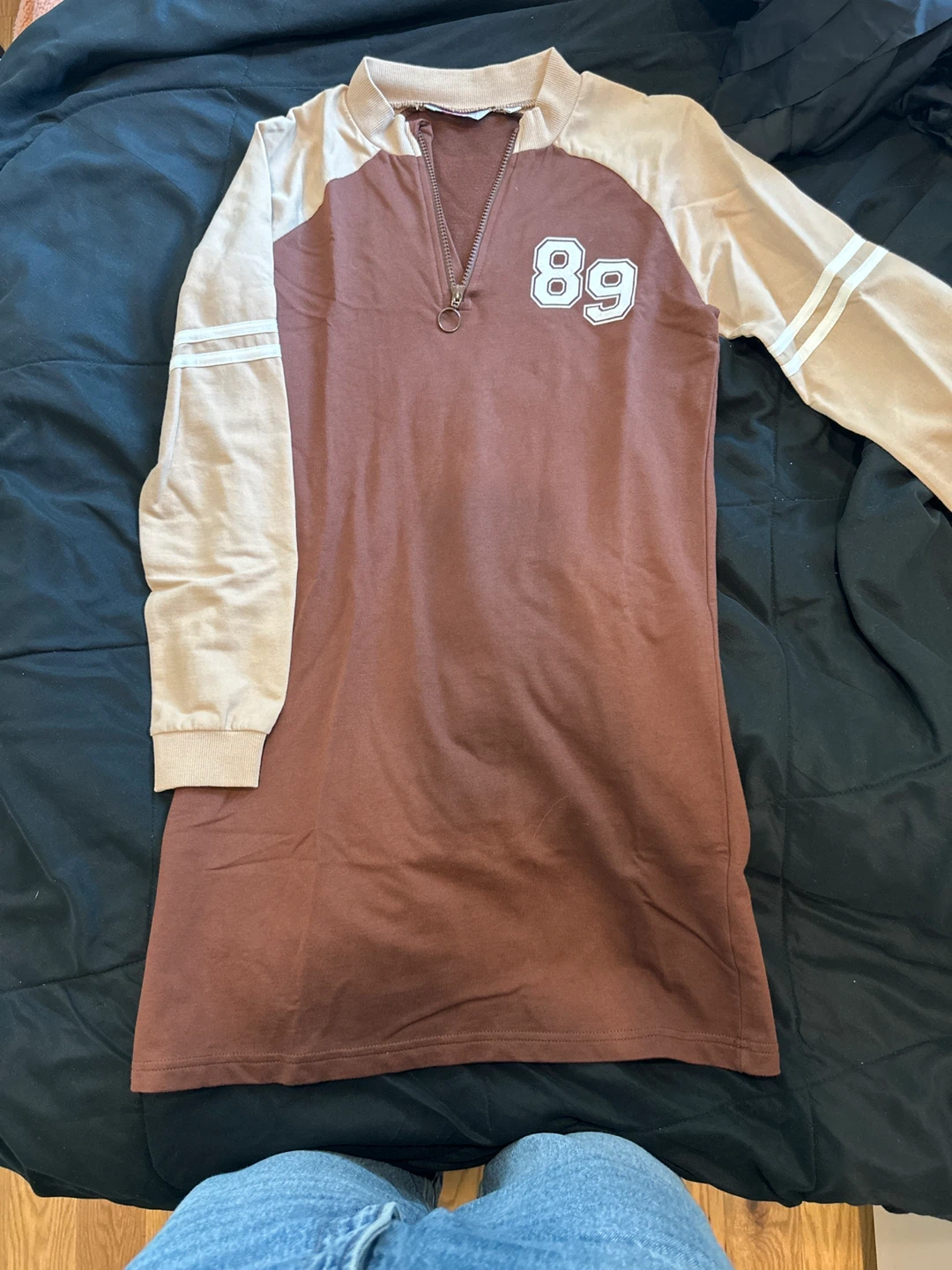 Brown Quarter Zip Dress with '89'