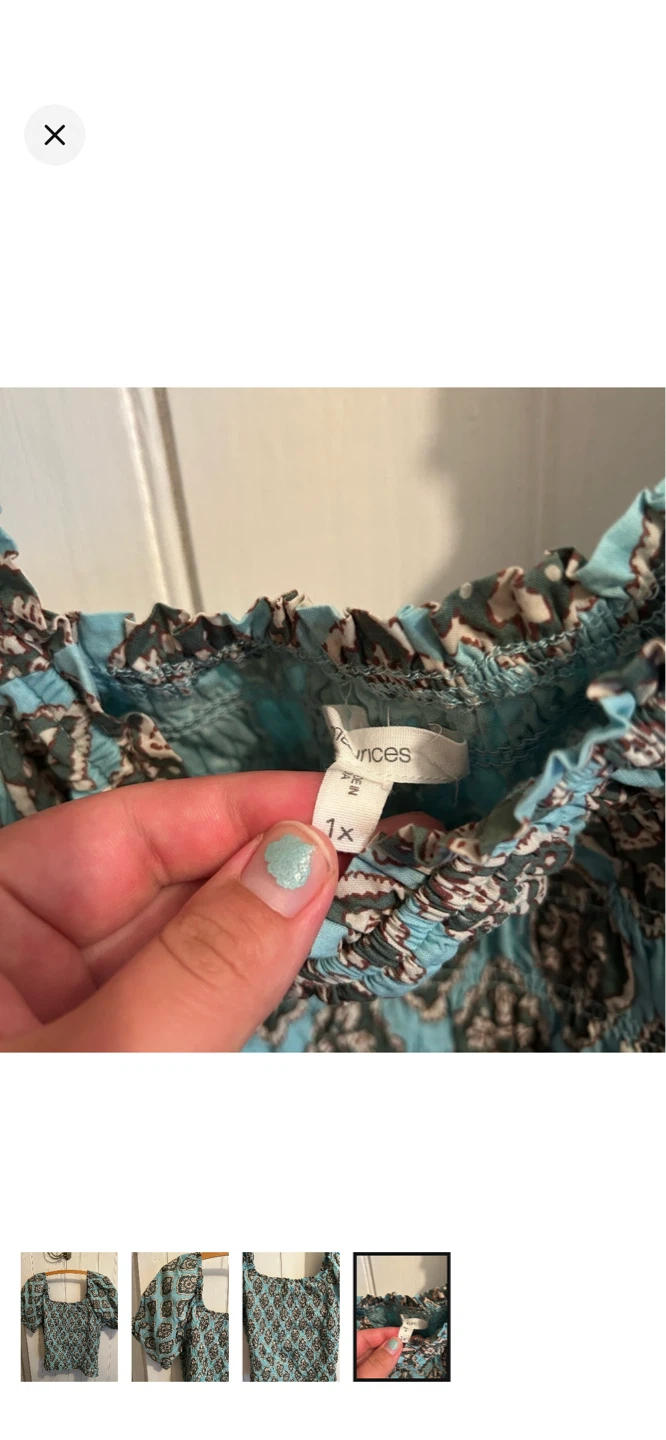 Teal patterned smocked puff sleeve top - photo 4