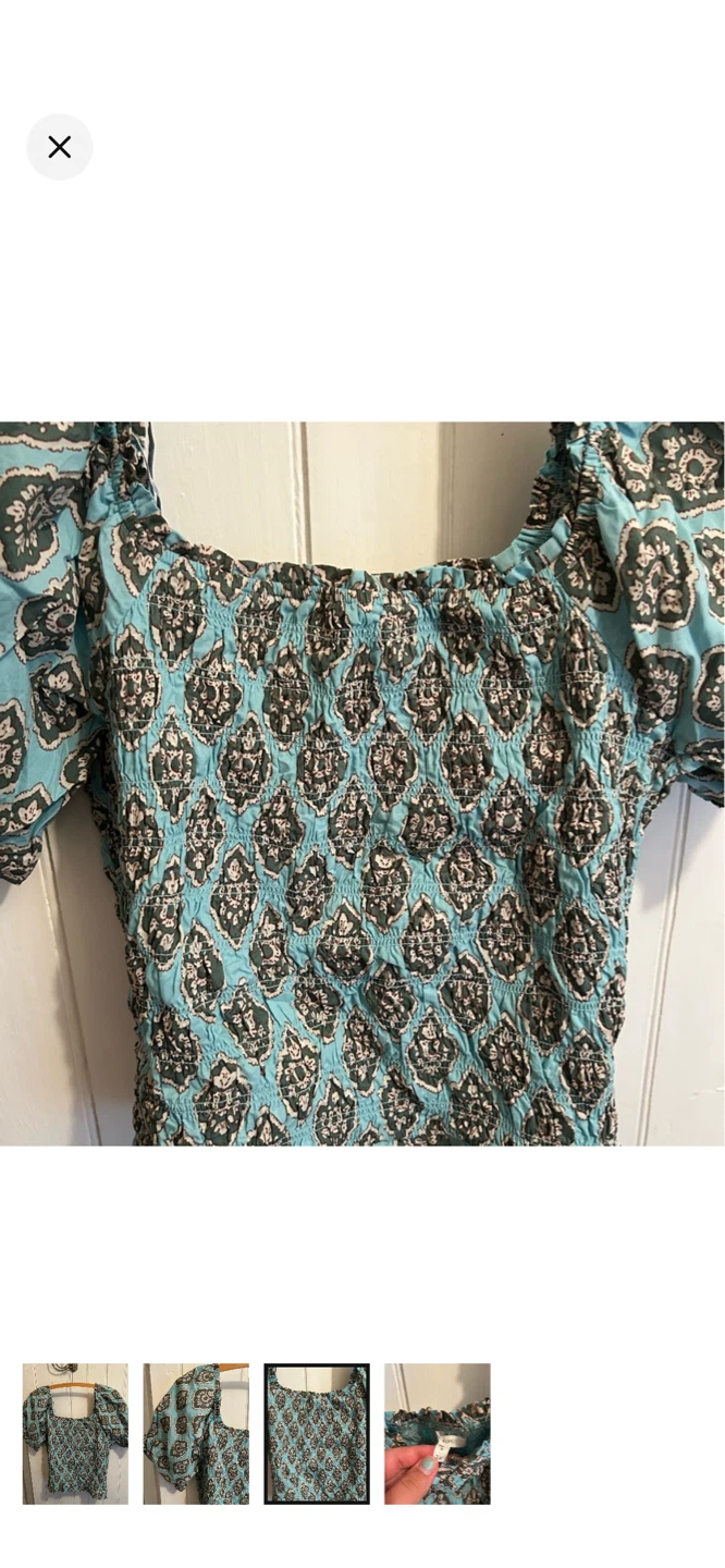 Teal patterned smocked puff sleeve top - photo 3