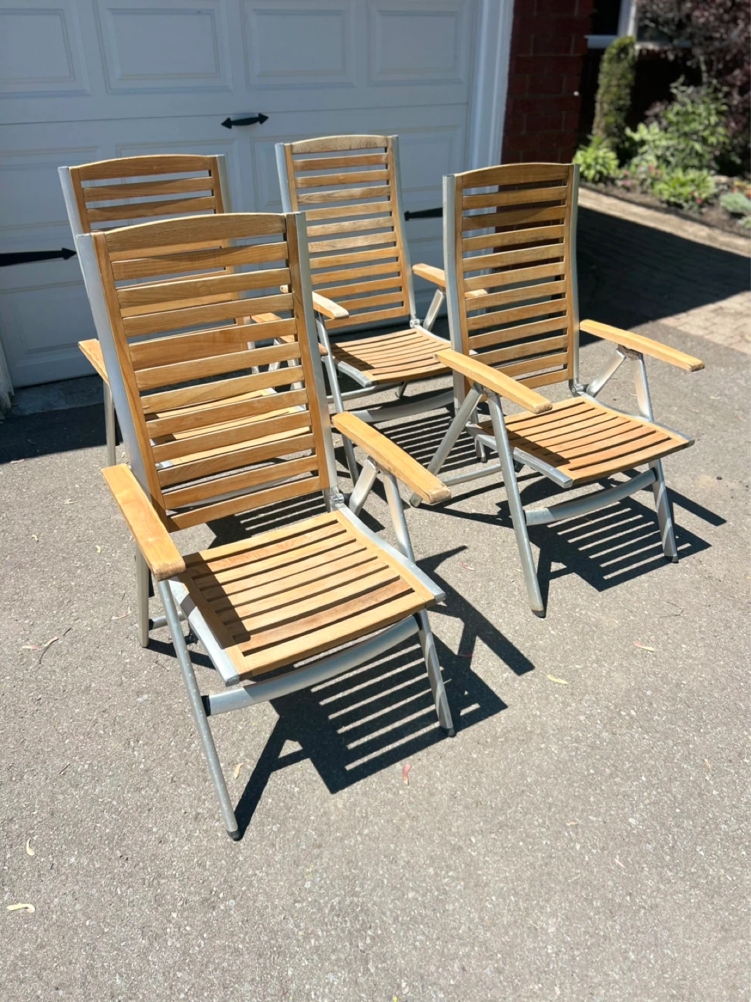 MCM  Triconfort France Teak Reclining Patio Chairs - Set of 4