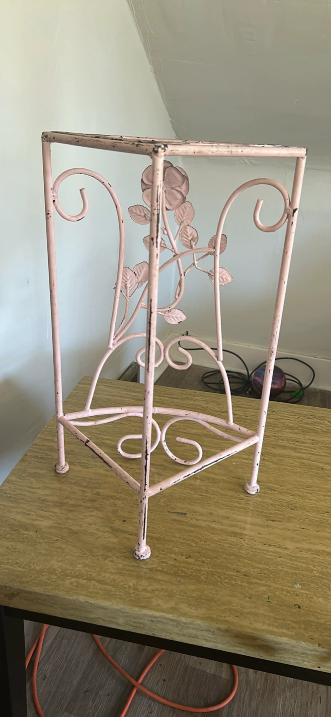 Pink Metal Plant Stand with Floral Design - photo 2