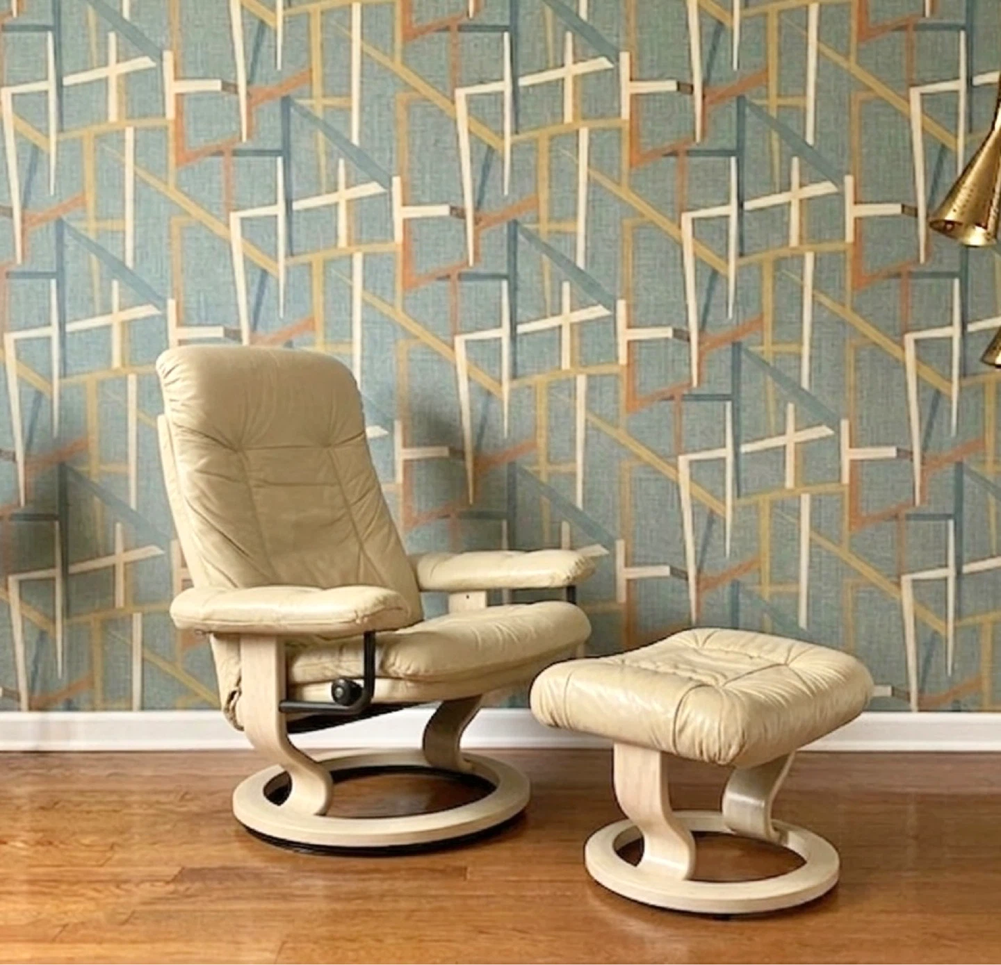Vintage Leather Swivel Recliner with ottoman