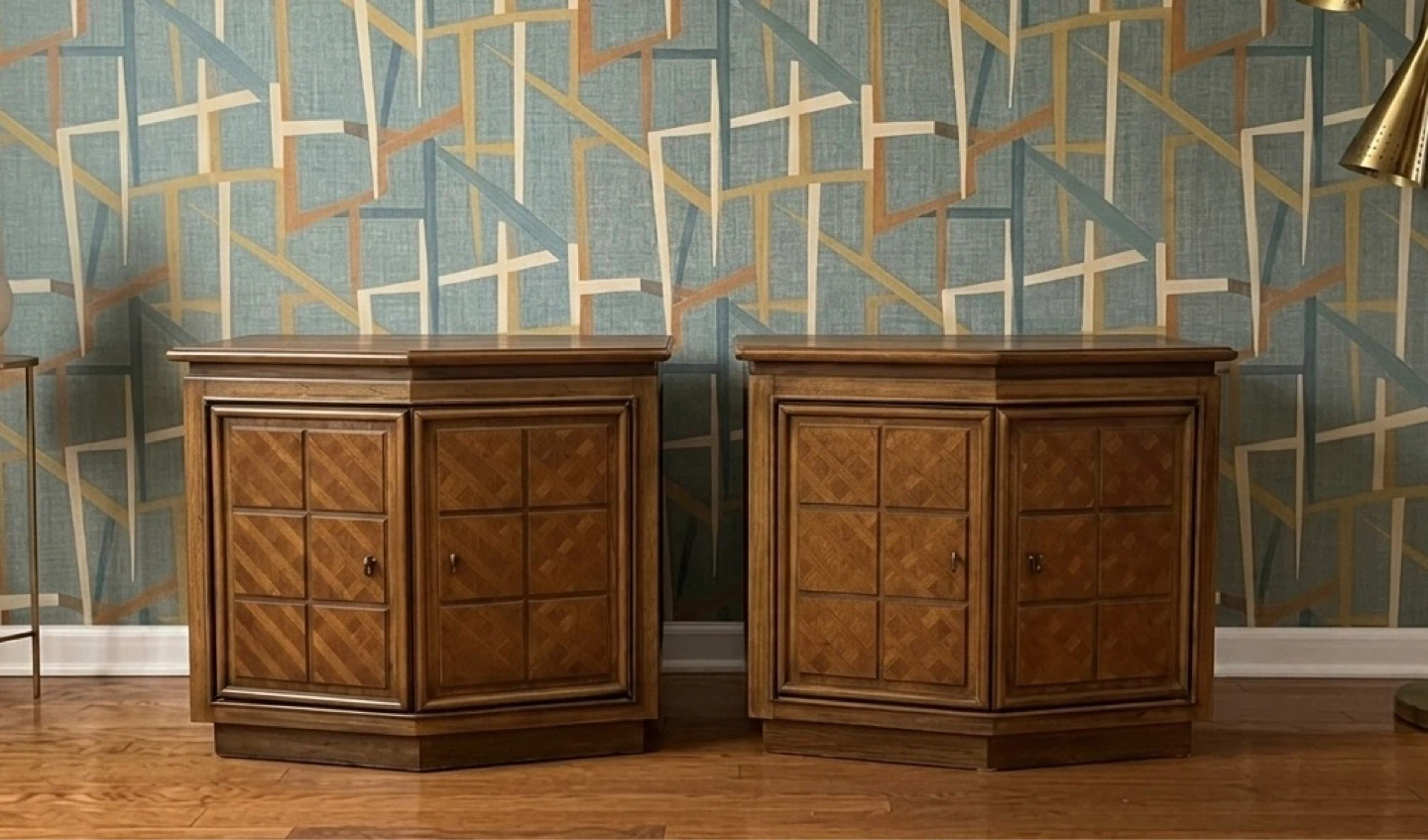 MCM Pair of Vintage Walnut  Geometric Nightstands