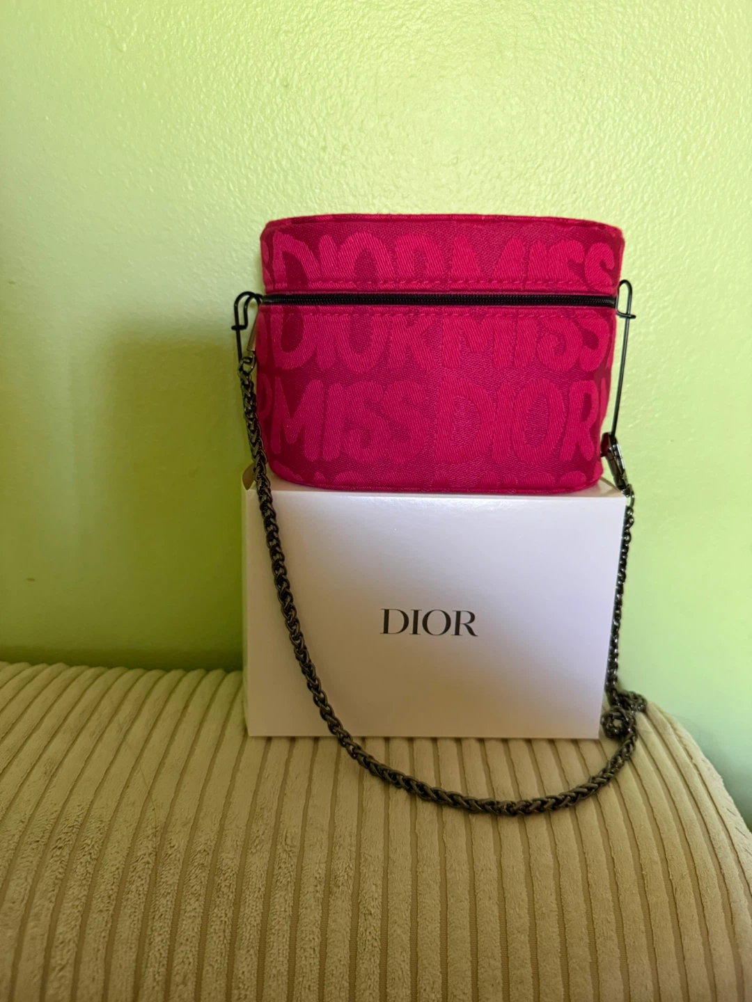 Pink Dior Monogram Cosmetic Bag with Chain - photo 2