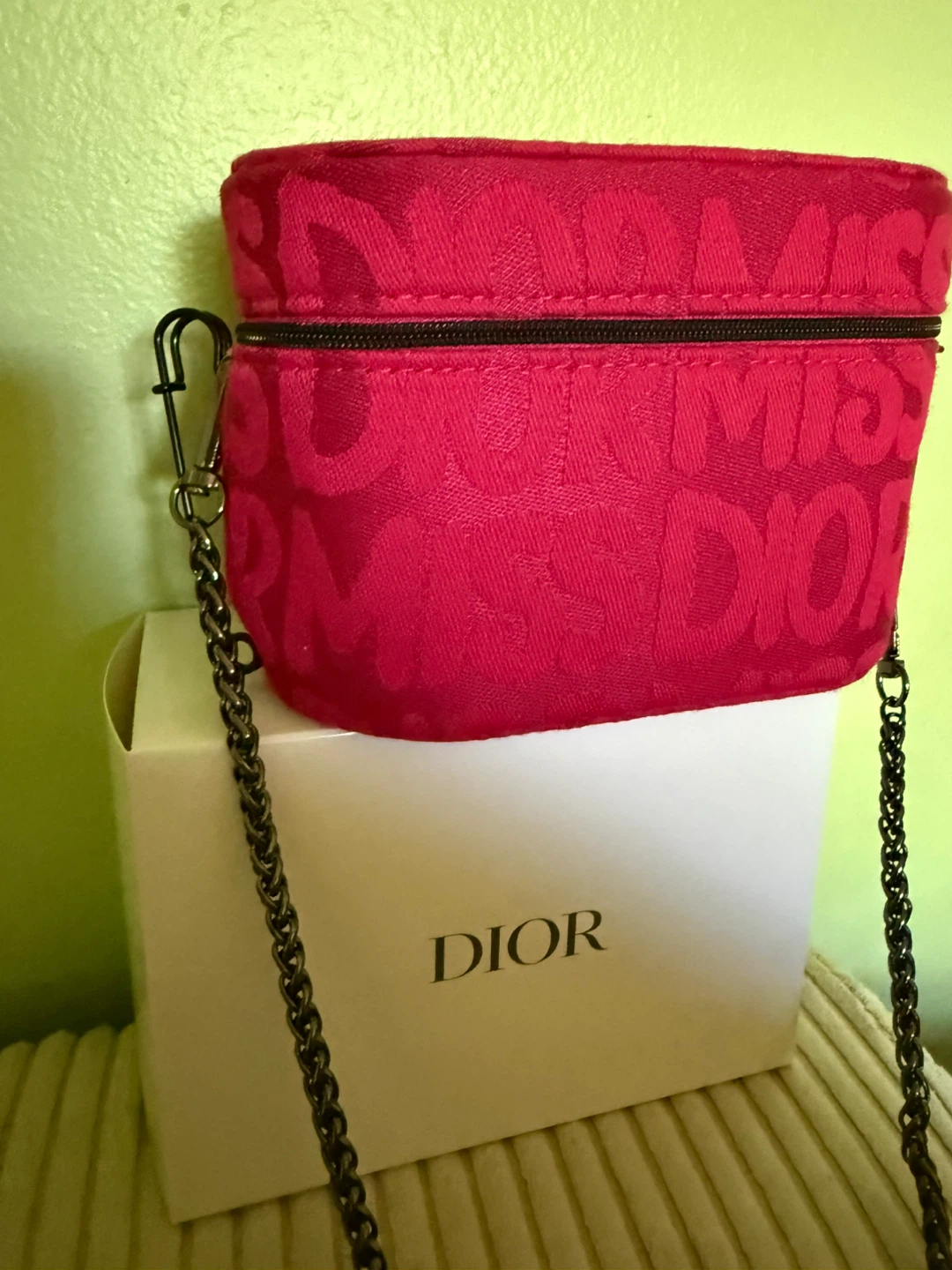Pink Dior Monogram Cosmetic Bag with Chain - photo 5
