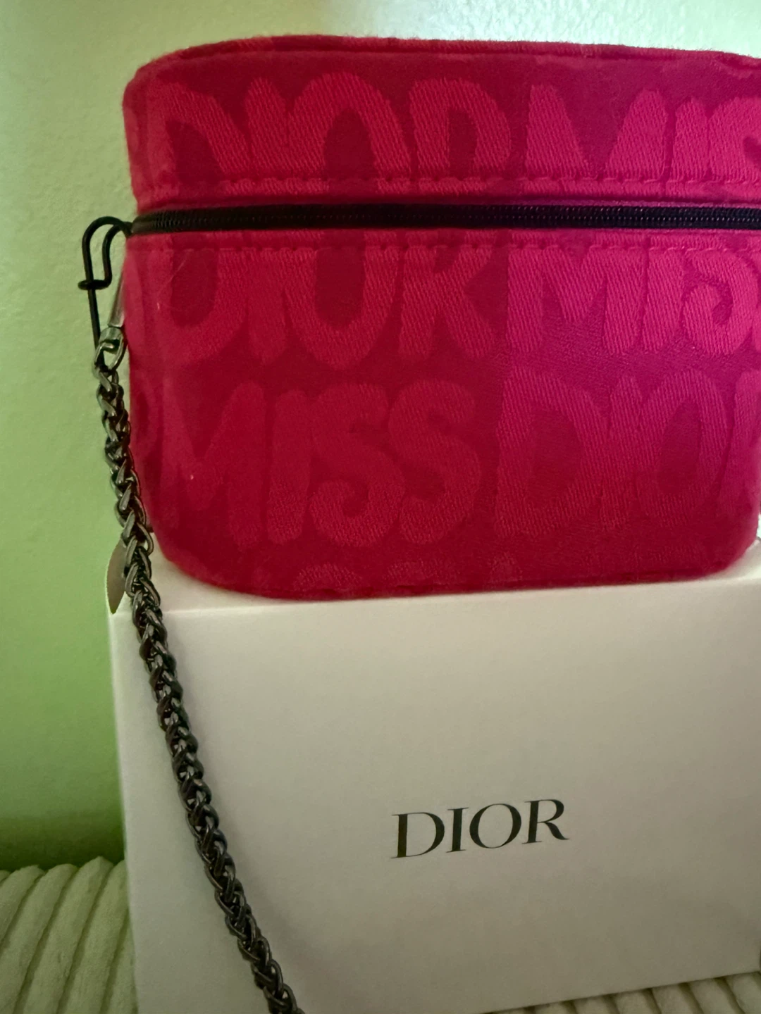 Pink Dior Monogram Cosmetic Bag with Chain - photo 3