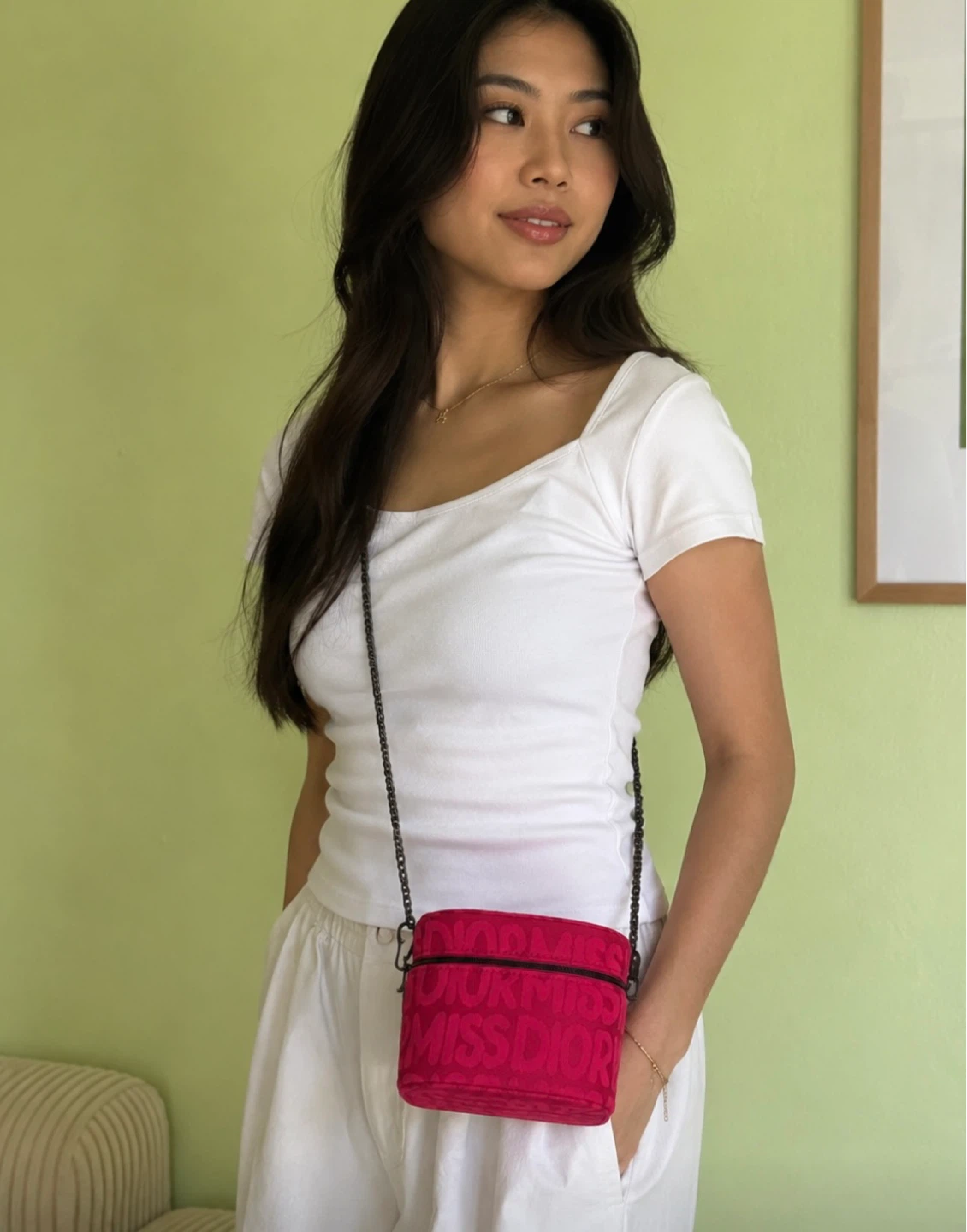 Pink Dior Monogram Cosmetic Bag with Chain