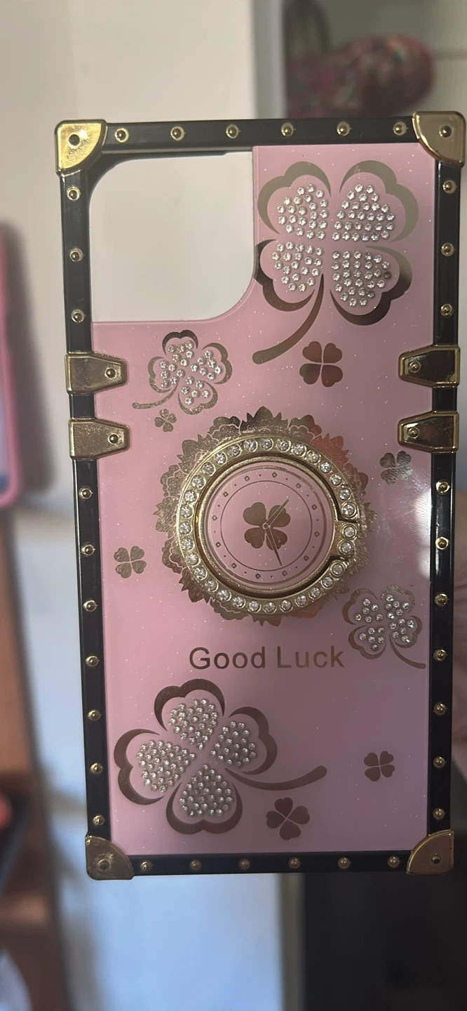 Pink "Good Luck" Phone Case with Ring Holder