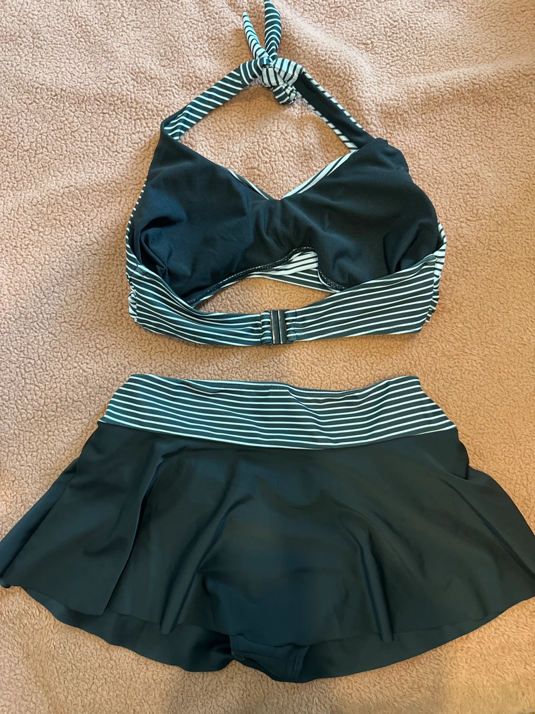 Black and White Striped Swimsuit Skirt Set - photo 2